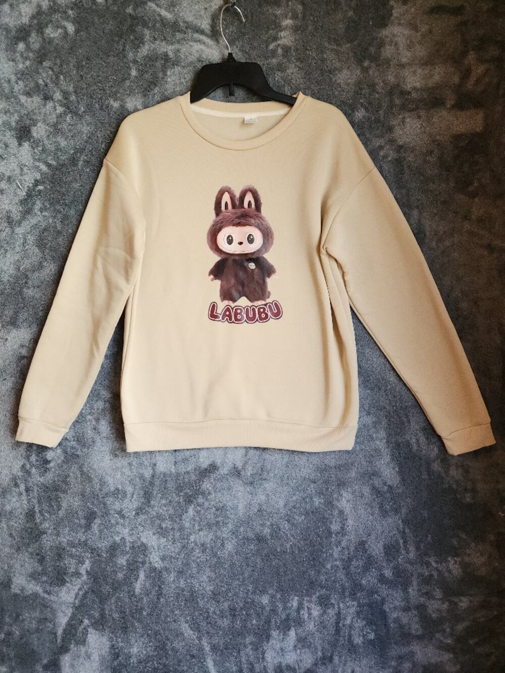 Labubu Graphic Sweatshirt Monster Character Long Sleeve Medium Tan Brown EUC